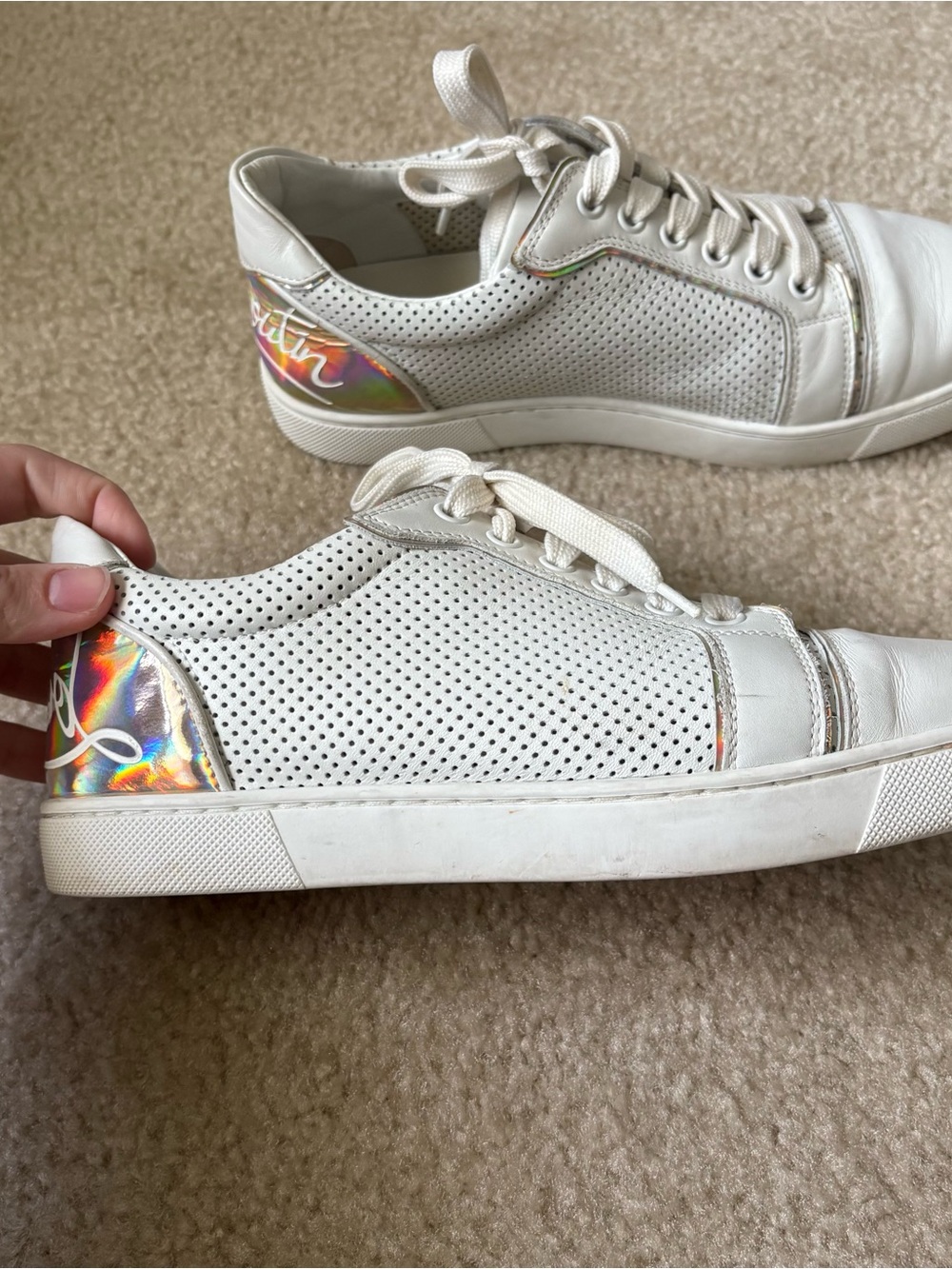 Christian Louboutin Fun Viara Flat Sneakers Bianco Holographic Logo Womens 38.5 - Picture 7 of 15
